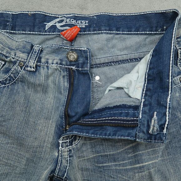 Request Jeans Mens Size 32x32 (34x33 Real) Blue Straight Leg Thick Stitch Denim - Picture 2 of 15